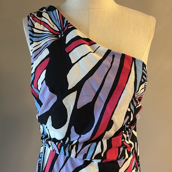 NWT Anthropologie Maeve One Shoulder Multicolor midi ruffled Dress cotton 12 - Picture 4 of 15